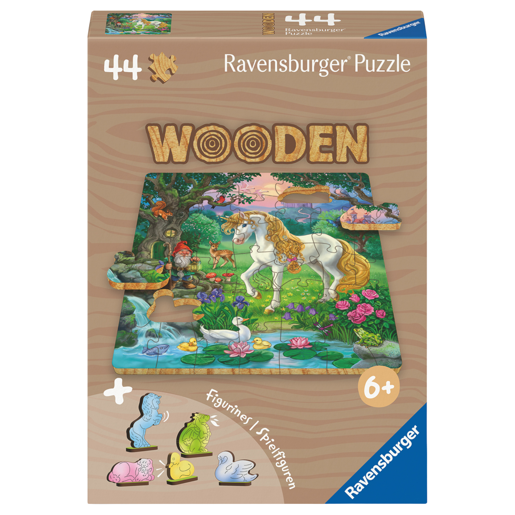 Enhjørning trepuslespill eske med fargerike enhjørninger og 44 store trebrikker for barn